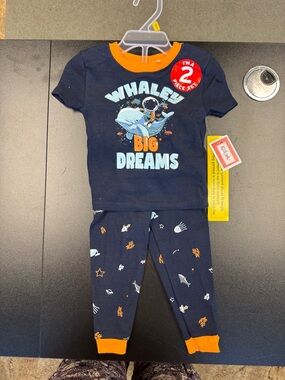 Kidgets Navy and Orange Whaley Big Dreams Kids Pajama‎ Set